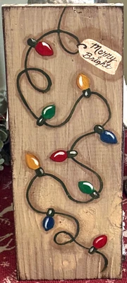 *~* HAND PAINTED STRING OF COLORED LIGHTS *~* CHRISTMAS *~* RECLAIMED WOOD - Image 1 of 4