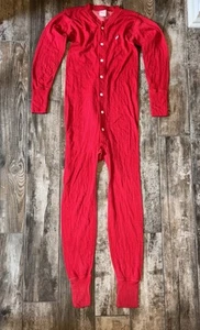 Christmas Vtg Sears WinterSkins Red Union Suit 1 Pc Long John Mens Small 34-36 - Picture 1 of 4