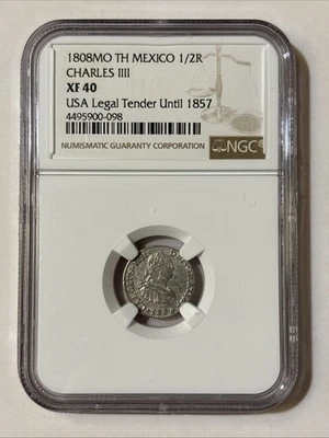 Mexico 1/2 Real Carolus IIII 1808 TH NGC XF 40 Silver Coin (A) - Image 1 of 2