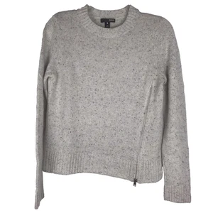 Aqua 100% Cashmere Sweater Gray Speckled Marled Knit Side Zipper Crew Neck Small - Picture 1 of 6