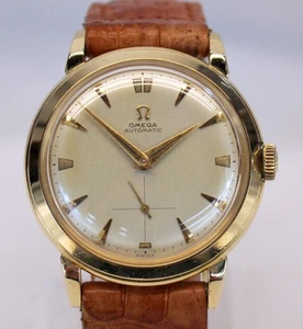 💥 14K Solid Gold OMEGA Bumper Automatic Cal 344 Watch SCARCE DIAL 34mm 💥 - Picture 1 of 12