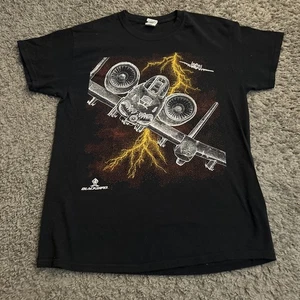 Vintage 1990s A10 Blackbird Double Sided Black Art Plane Men’s T Shirt SZ M - Picture 1 of 7