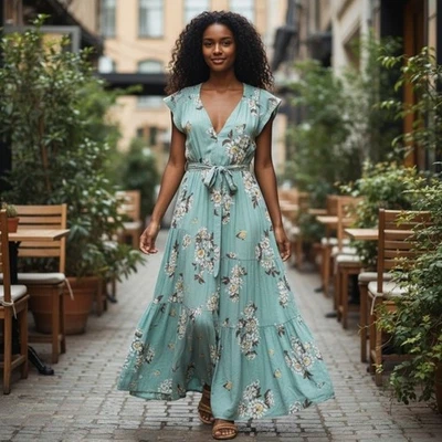 Free People All I Got Printed Floral Maxi Dress Womens Size 6 Cap Sleeve Tierd - Image 1 of 4