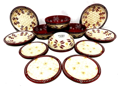 Temptations By Tara Cranberry Red Soup Bowls Salad & Bread Plates Set Of 4 Each - Image 1 of 2