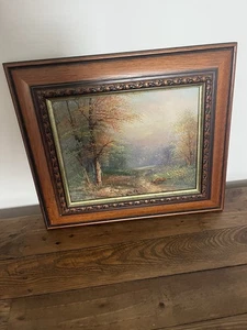 Vintage Framed Small Oil Painting Woodland Landscape Scene Autumnal 37 x 32cm - Picture 1 of 11