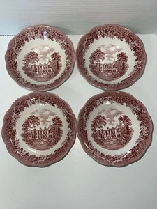J. & G. Meakin Romantic England Chequers Vintage Red Cereal Soup Bowls Set of 4 - Picture 1 of 8