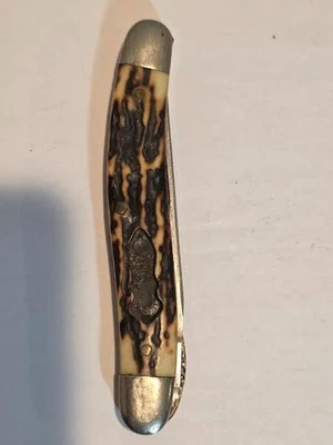 VTG Schrade Uncle Henry Pocket Knives Staglon Handle 197 UH - Image 1 of 4