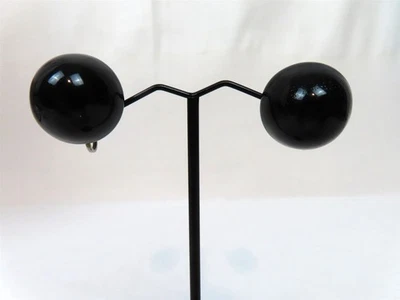 Black Button Style Clip On Earrings 60's Vibe Vintage - Image 1 of 2