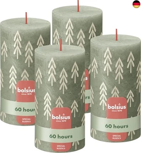Bolsius Rustikale Stumpenkerzen Silhouette - Grün mit Aufdruck - 4 Stück - 13 x  - Bild 1 von 6