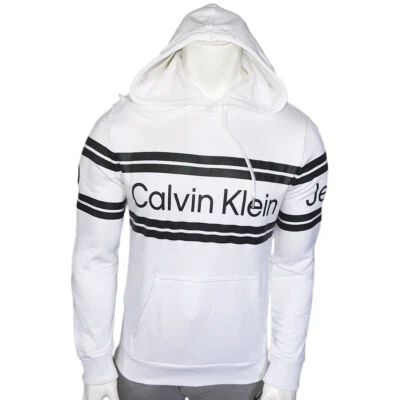 MSRP $111.99 NWT CALVIN KLEIN MEN'S WHITE LONG SLEEVE HOODIE SWEATSHIRT SIZE S M - Image 1 of 4