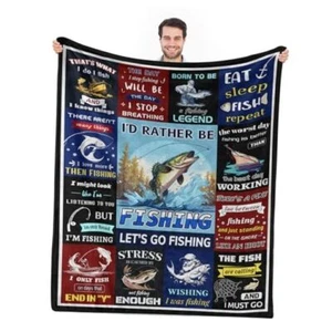 Fishing Gifts for Men, Fishing Enthusiast's Blanket Gift, Funny Fishing 40*50 - Picture 1 of 8