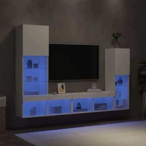 4-tlg. Wohnwand mit LED-Beleuchtung Weiß Holzwerkstoff - Bild 1 von 11