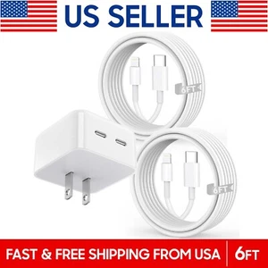 Cargador rápido USB-C PD de 40 W + 2 cables de 6 pies para iPhone 14 13 12 11 Pro Max Xs XR 8 7 - Imagen 1 de 8