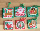 Lot of 6 Vintage Handmade Needlepoint Plastic Canvas Christmas Ornaments 80’s