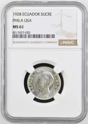 ECUADOR  1 SUCRE  1928  KM # 72  NGC MS 61. - Image 1 of 4