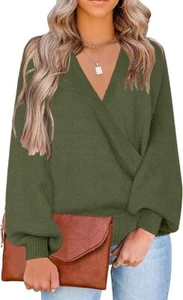 Suéter de punto de manga larga de lujo para mujer cuello en V Top Loden jersey pulóver verde - Imagen 1 de 8