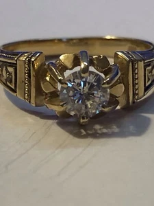 Antique,Solitaire Diamond Ring ,14k Yellow Gold Size 6 - Picture 1 of 5
