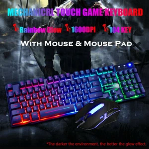 T6 Gaming Keyboard and Mouse Set for PC Laptop Rainbow Backlight Usb Ergonomic - Picture 1 of 10