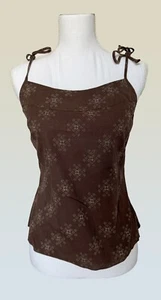 Vintage Y2K Mon Petit Oiseau Brown Cotton Tank Top w/ White Flowers + Bows Sz M - Picture 1 of 4