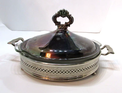 Pyrex Vidrio Transparente 9" Plato para Hornear Plateado Cubierta Cazuela Buffet Estante para Servir Foto 1 de 4