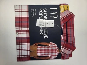 Gap NWT Men's Short Sleeve Button Front Poplin Shirt Red Plaid Size Medium - Picture 1 of 6