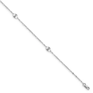 14K White Gold Polished with 1in ext. Anklet - Picture 1 of 6