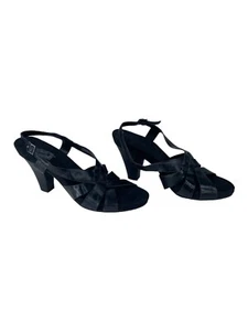 Women Size 9.5 M Width Sling Back 4in Heel Shoe Black Open Toe - Picture 1 of 10