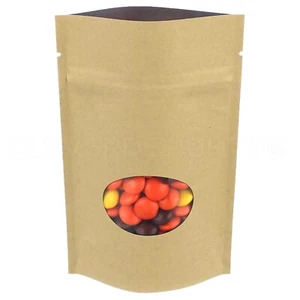 Paquete de 1000 - Bolsas de pie para ventana Kraft de 2 oz - 4" x 6"" x 2"" - Bolsa con cremallera - Imagen 1 de 4