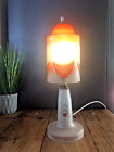 ART DECO 1930'S ORANGE FROSTED GEOMETRIC ETCHED GLASS LAMP BASE & LIGHT SHADE