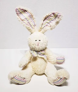 Ganz Cream Easter Bunny Rabbit Stuffed Plush W/ Posable Ears Striped Bow 14" EUC - Picture 1 of 9