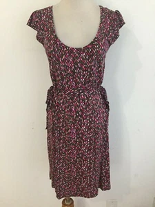 French Connection Cap Sleeve Scoop Neck Knit Shift Dress Olive Fuchsia Pink Sz 6 - Picture 1 of 12
