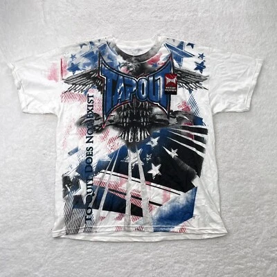 Vintage Tapout Shirt Mens Extra Large White AOP USA MMA Affliction 90s 2000s y2K - Image 1 of 4