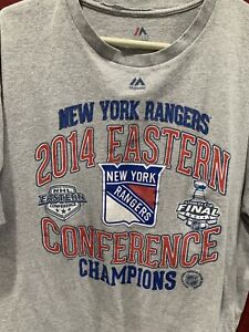 2014 Majestic NHL New York Rangers Eastern Conference Champs XL Gray Tee Shirt