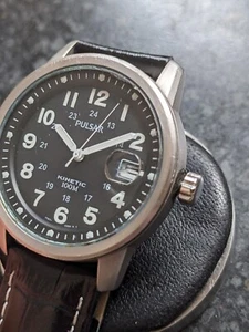 Mens Pulsar (Seiko) Kinetic 100m Watch ‘Military’ Style (black face & strap) - Picture 1 of 11
