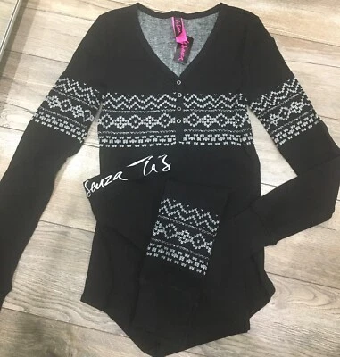 Pijama térmico La Senza 2 piezas negro Fair Isle nuevo con etiquetas talla pequeña Foto 1 de 3