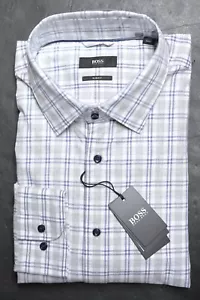 Hugo Boss Men's Hank Soft Slim Fit Blue/Gray Check Cotton Dress Shirt 44 17.5 - Picture 1 of 6