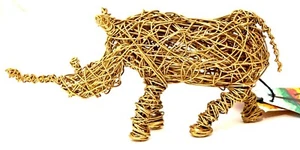 GORGEOUS BRAND NEW HANDMADE GOLD TONE SCRAP WIRE RHINO SCULPTURE of SOUTH AFRICA - Picture 1 of 12