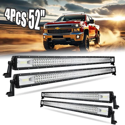 4X 52" LED Light Bar Flood Spot Combo Kit For Chevrolet Silverado 1500 2500 3500 - Image 1 of 4