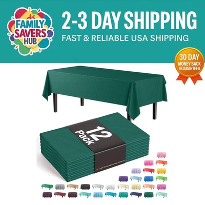 12-Pack Dark Green 54x108in  Plastic Tablecloths - Effortless Elegance - Image 1 of 4