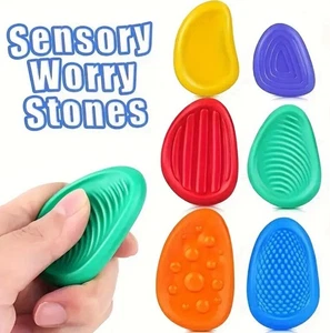6pc Sensory Worry Stones Fidget Toy Stress Reliever Anxiety Silicone Pebbles - Picture 1 of 7