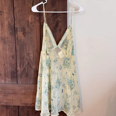 VTG 90s Fairy Slip Dress 3X Yellow Cottage Butterflies Sheer Boho Nightie Y2K - Image 1 of 4