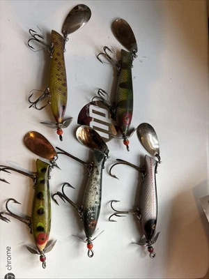 (5) Señuelos de pesca vintage HEDDON DOWAGIAC Spook Minnow c. 1930s Foto 1 de 4