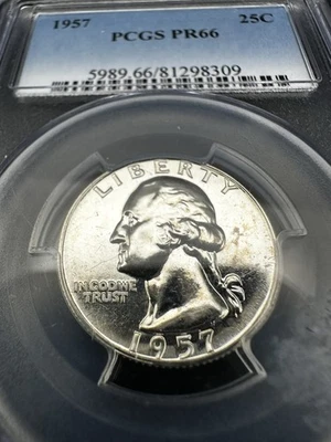 1957 Washington Quarter PCGS PR66 Proof – 90% Silver Brilliant Deep Cameo - Image 1 of 3