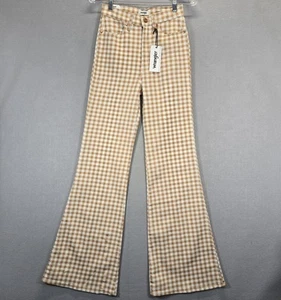 Wrangler Wanderer 622 High Rise Flare Pants Tan Checkered Size 26/34 New - Picture 1 of 9