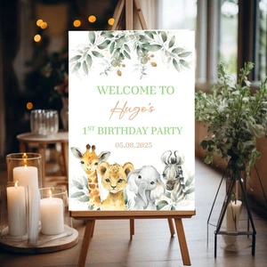 Kinder Safari Dschungel Motiv First 1 Geburtstag Party Schild Poster Tiermotiv A2 A3 - Bild 1 von 5