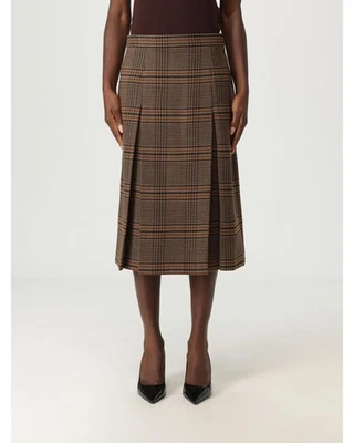 Falda midi plisada a cuadros Saint Laurent para mujer camel Foto 1 de 4