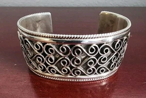 VINTAGE CII 925 STERLING SILVER SWIRLS CUFF BRACELET. MEXICO. 7"(1.5"). 62GRS - Picture 1 of 12