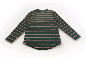 Bylt Shirt Mens Large Green Red Striped Drop Cut Long Sleeve Lux - Picture 1 of 8