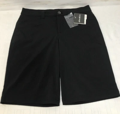 ¡NUEVO CON ETIQUETAS! Pantalones cortos ligeros elásticos largos negros EDDIE BAUER TRAVEX FLEXION 6 para mujer Foto 1 de 4