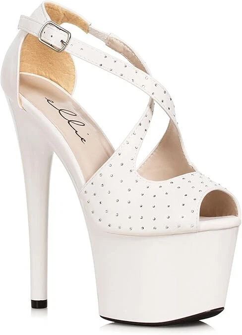 Sandalias de aguja Ellie 7" con tachuelas zapatos para mujer adulta 709-Wicked BLANCO TALLA 9 Foto 1 de 1